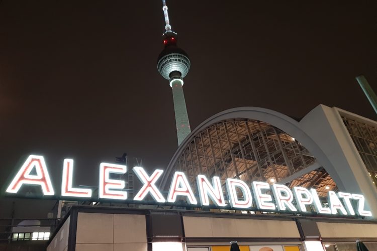 Alexanderplatz in Berlin at night