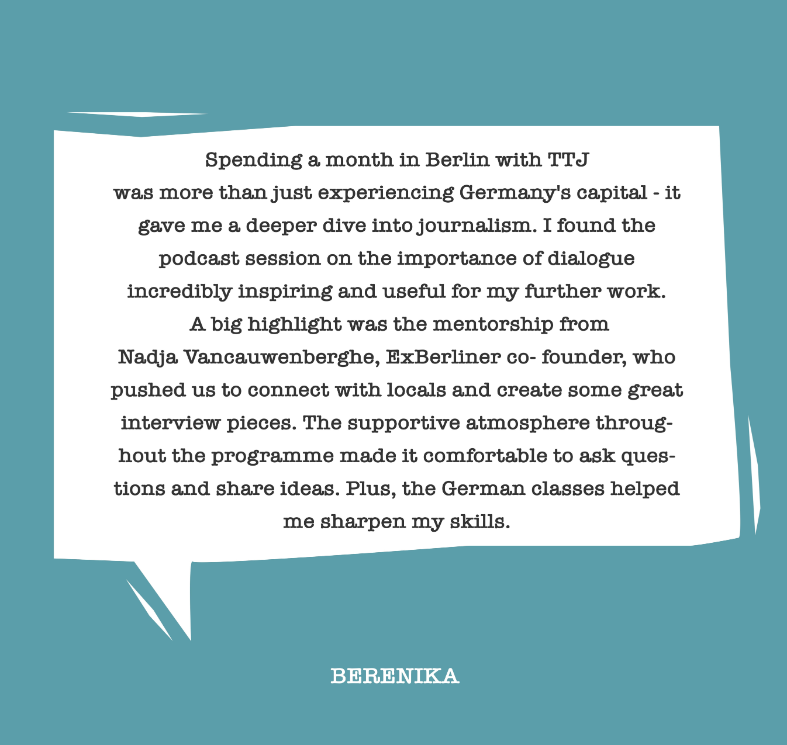 Berenika's testimonial from August 2024 journalism course